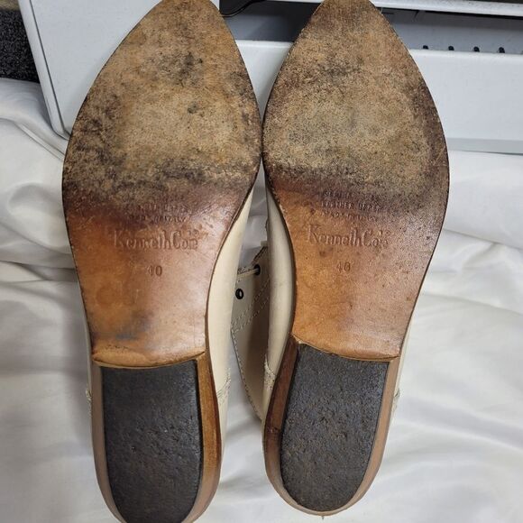 VINTAGE 90s ivory leather lace up ankle pointed‎ toe granny booties 40/9 - Picture 9 of 12